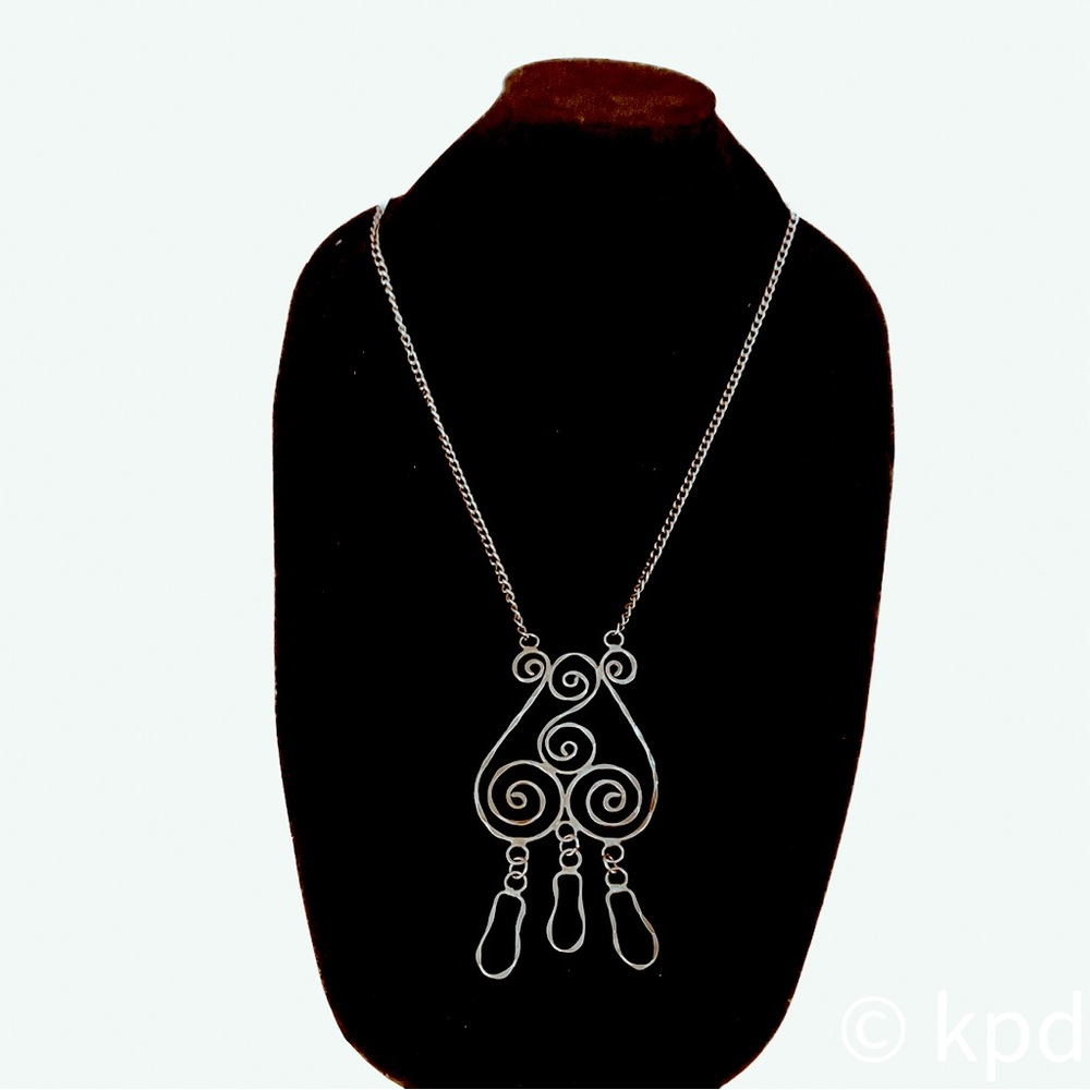 Vintage Bohemian Hammered Metal Pendant Necklace